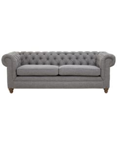 Stella Classic Chesterfield Linen Fabric 3 Seater Sofa In Grey