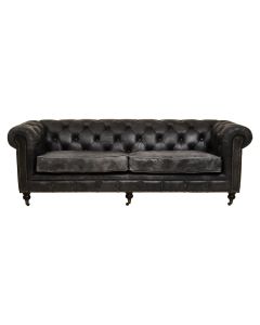 Hoxton Cow Leather 3 Seater Sofa In Ebony