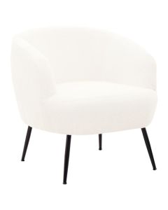 Yazmin Curved Fabric Armchair In Plush White With Black Metal Legs