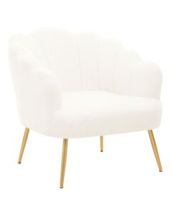 Yazmin Seashell Fabric Armchair In Plush White With Gold Metal Legs