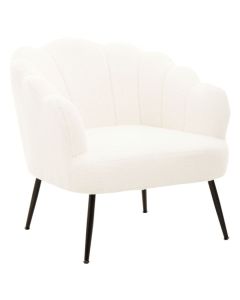 Yazmin Seashell Fabric Armchair In Plush White With Black Metal Legs