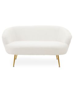 Yazmin Fabric 2 Seater Sofa In Plush White With Gold Legs