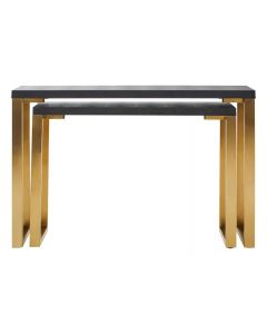 Cardoba Set Of 2 Shagreen Top Console Tables In Black