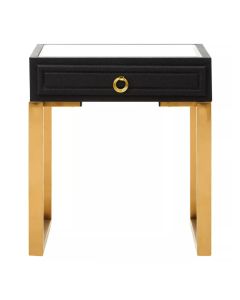 Cardoba Wooden Side Table With 1 Drawer In Black Faux Shagreen