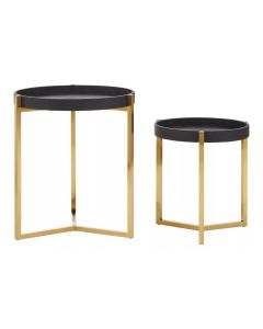 Cardoba Set Of 2 Shagreen Tray Side Tables In Black