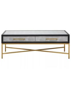 Cadiz Wooden Coffee Table With 2 Drawers In Grey Faux Shagreen