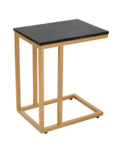 Varana Marble Side Table In Black With Matt Gold Metal Frame