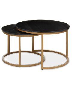 Vinlo Round Marble Nest Of 2 Tables With Matt Gold Frame