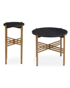 Varana Round Marble Set Of 2 Side Tables With Matt Gold Metal Frame