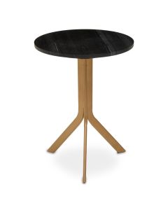 Varana Round Marble Side Table In Black With Matt Gold Frame