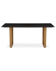 Varana Marble Dining Table In Black With Matt Gold Frame