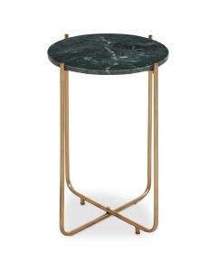 Mandoli Round Marble Side Table In Green With Gold Metal Frame