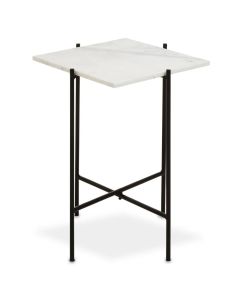 Mandoli Square Marble Side Table In White With Black Metal Frame
