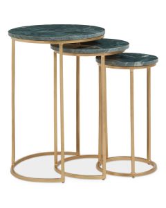 Mandoli Marble Top Nest Of 3 Tables In Green With Gold Metal Frame