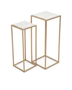 Mandoli Square Marble Top Nest Of 2 Side Tables In White
