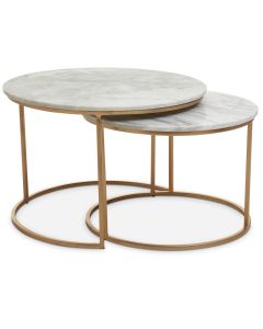 Mandoli Marble Top Nest Of 2 Coffee Tables In White With Gold Metal Frame