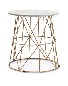 Mandoli Marble Side Tables In White With Gold Metal Frame