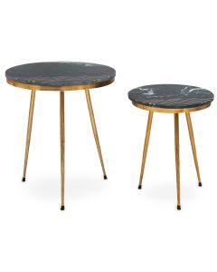 Nirav Marble Set Of 2 Side Tables In Green With Gold Legs