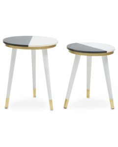 Nirav Marble Set Of 2 Side Table In Black And White