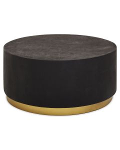 Naro Round Wooden Side Table In Black Concrete Effect And Gold