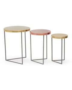 Korba Metal Nest Of 3 Tables In Gold And Grey