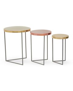 Korba Metal Nest Of 3 Tables In Gold And Grey