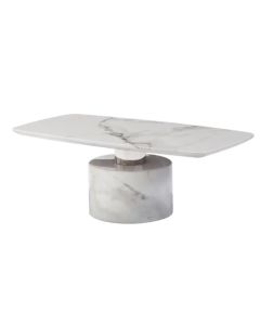 Sesto Marble Coffee Table In White With Polished Stainless Steel Legs