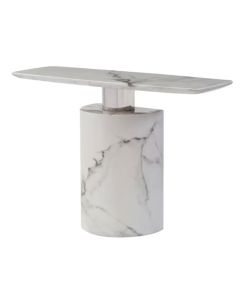 Sesto Marble Console Table In White With Polished Stainless Steel Legs