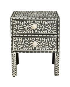 Fusion Wooden Side Table With 2 Drawers And Bone Inlay