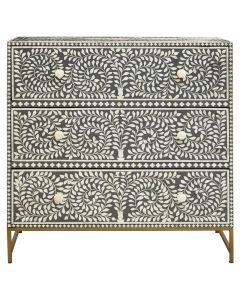 Fusion Wooden Chest Of 3 Drawers In Grey And Bone Inlay