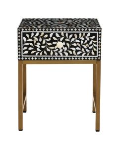 Fusion Wooden Side Table With 1 Drawer And Bone Inlay