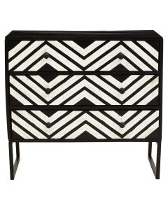 Fusion Wooden Chest Of 3 Drawers In Black And Bone Inlay