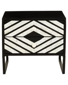 Fusion Wooden Side Table With 2 Drawers With Black Frame