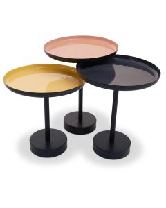 Amira Metal Set Of 3 Tray Tables In Gold And Black
