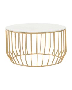 Pali Marble Coffee Table In White With Gold Metal Base