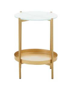 Pali Glass Two Tier Side Table With Gold Metal Base