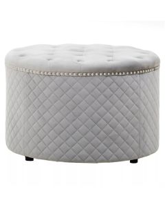 Zamora Round Velvet Ottoman In Grey