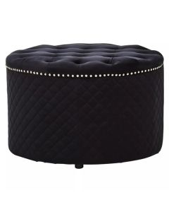 Zamora Round Velvet Ottoman In Black