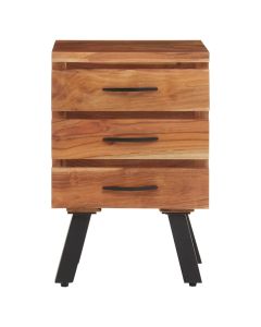 Nashik Acacia Wooden Side Table With 3 Drawers In Natural