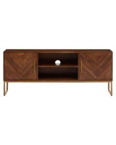 Gaya Large Mango Wood TV Stand In Herringbone Patterned With 2 Doors