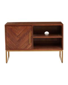 Gaya Small Mango Wood TV Stand In Herringbone Patterned With 1 Door