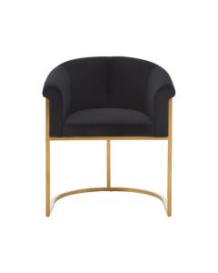 Vogue Velvet Dining Chair In Black With Matte Gold Stainless Steel Frame
