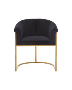 Vogue Velvet Dining Chair In Black With Matte Gold Stainless Steel Frame