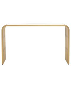 Vogue Glass Top Console Table In Matte Gold Stainless Steel Frame