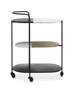 Corra Stone Shelves Drinks Trolley In Black Metal Frame