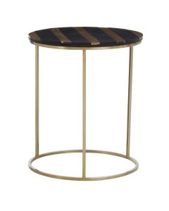 Aris Acacia Wood Side Table In Black And Gold With Metal Frame