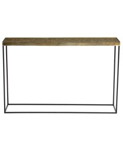 Akola Glass Top Console Table In Gold With Sturdy Black Aluminium Frame