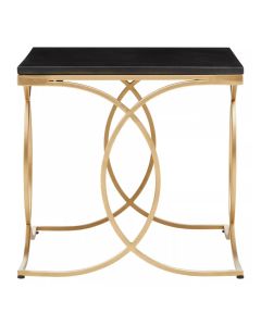 Kia Marble Side Table In Black With Gold Metal Frame