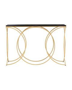 Kia Marble Console Table In Black With Gold Metal Frame