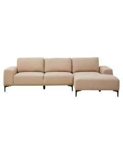 Toulon Fabric Left Chaise 3 Seater Sofa In Natural With Black Metal Legs